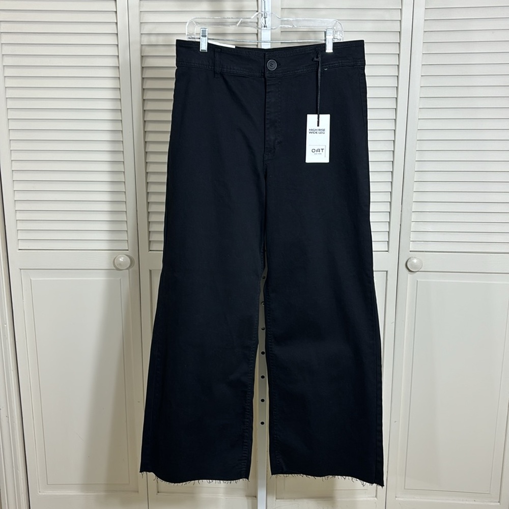 NWT Oat New York Wide Leg High Rise Raw Hem pants Jeans in Black Size 31